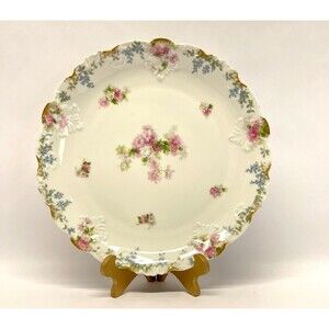 Antique GDA Ch Field Haviland Limoges Plate Pink Aster Flowers Gold Trim 10"